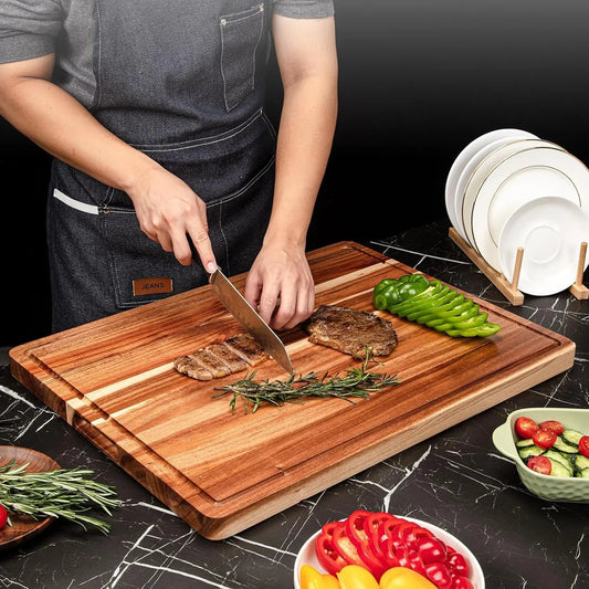 Kitchen Extra Large Wood Cutting Board with Juice Groove and Handle Reversible Charcuterie Butcher Block 24 x 18 x1.2 in The Pet & Home Store