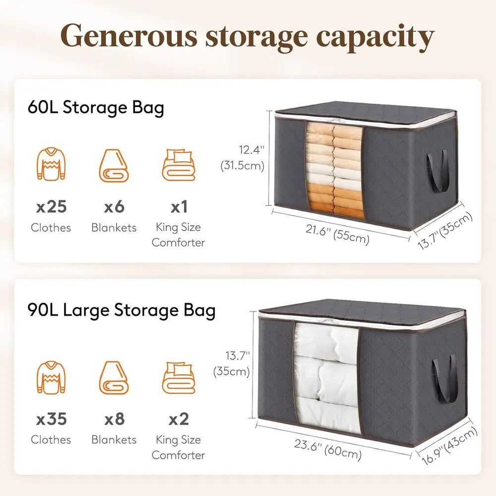 Clothes Storage Bins With Lids, Clear Window, Reinforced Handles