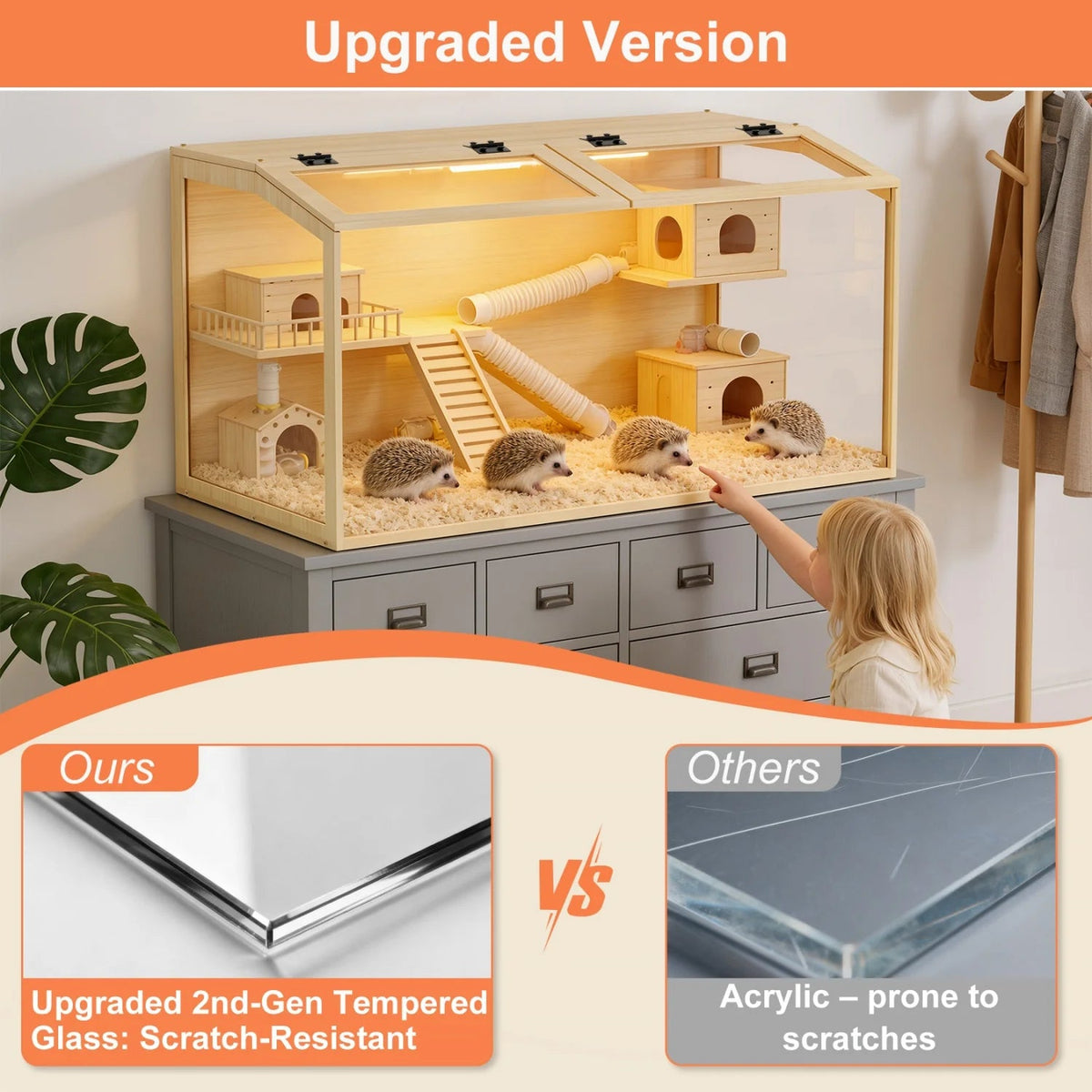 Natural Wooden Hamster Cage Habitat Dual Access Door Built-in Light Animal Cabinet Tabletop Hamsters Habitat for Small Pets The Pet & Home Store