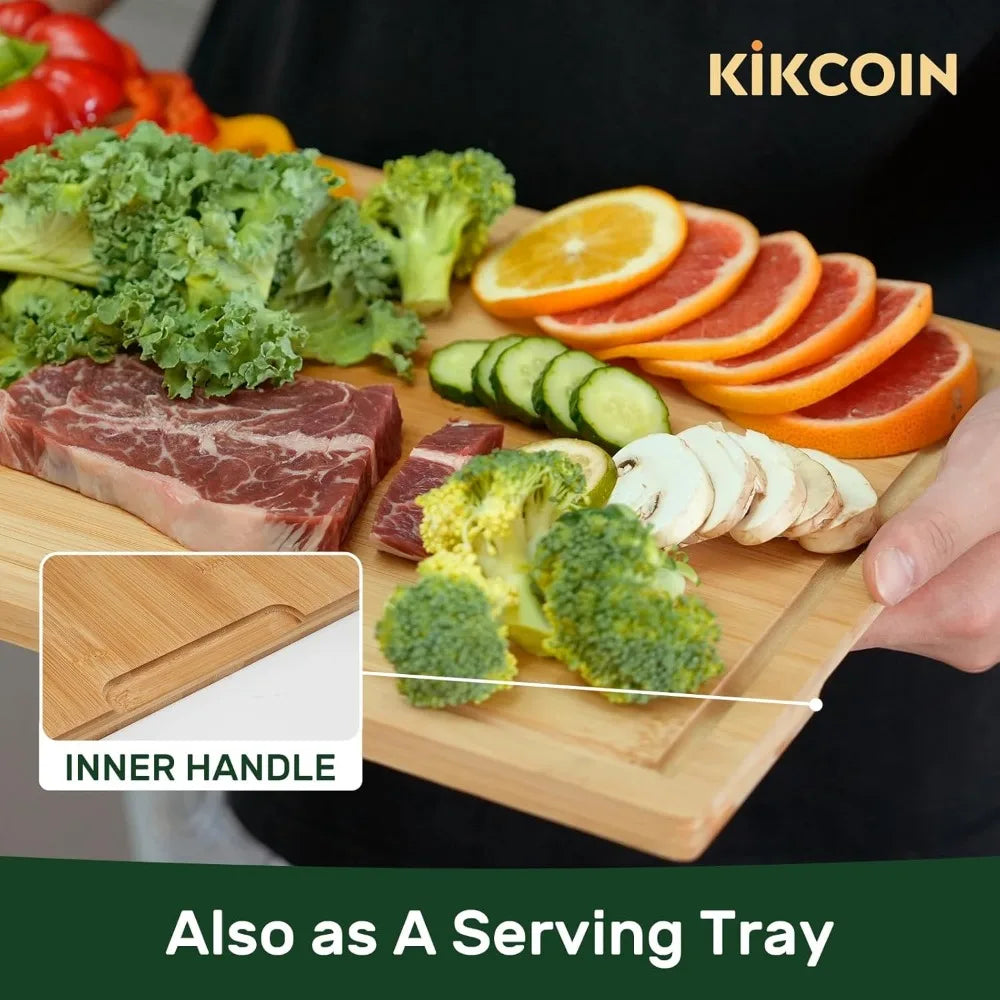 Extra Large Bamboo Cutting Board with Juice Groove and Handle for Kitchen Charcuterie Vegetables Cheese