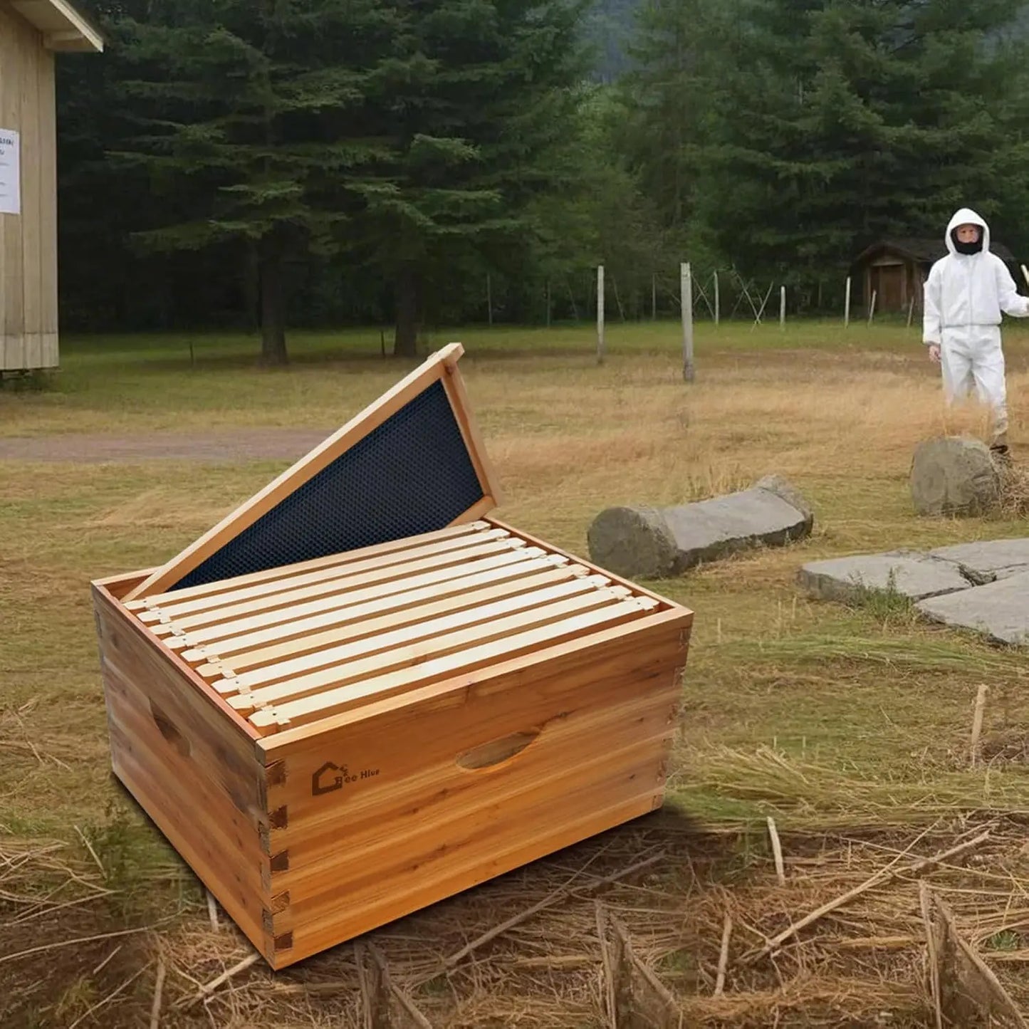 10 Frame Deep Brood Bee Hive Box Dipped in 100% Beeswax Wooden Frames Beehive Box for Beginner Beekeeper Beekeeping Supplies