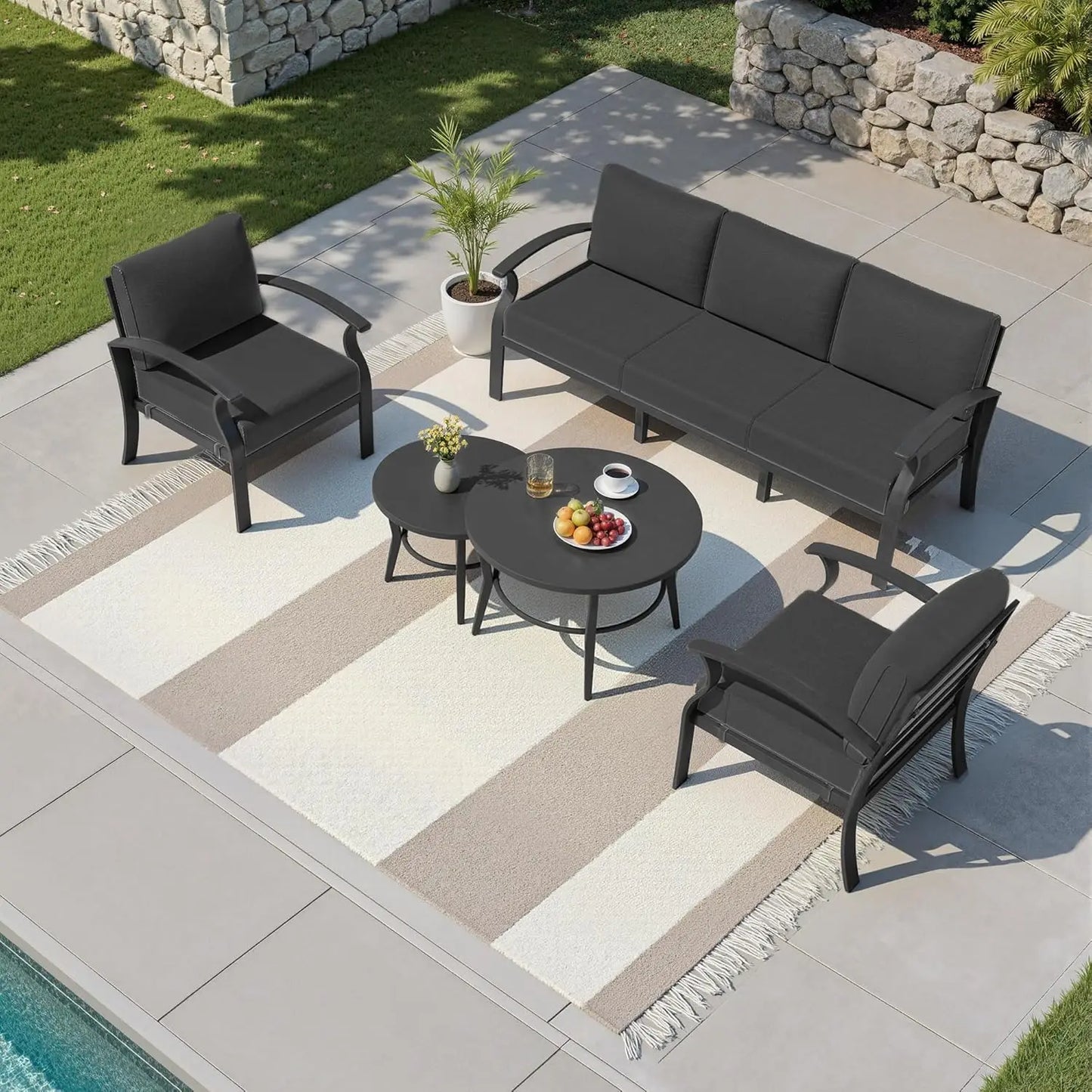 XIAOLANG 4-Piece Aluminum Outdoor Patio Set With Round Coffee Table