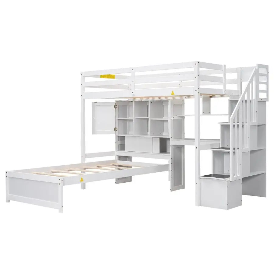 MBVM Twin Over Twin Bunk Bed With Desk And Storage