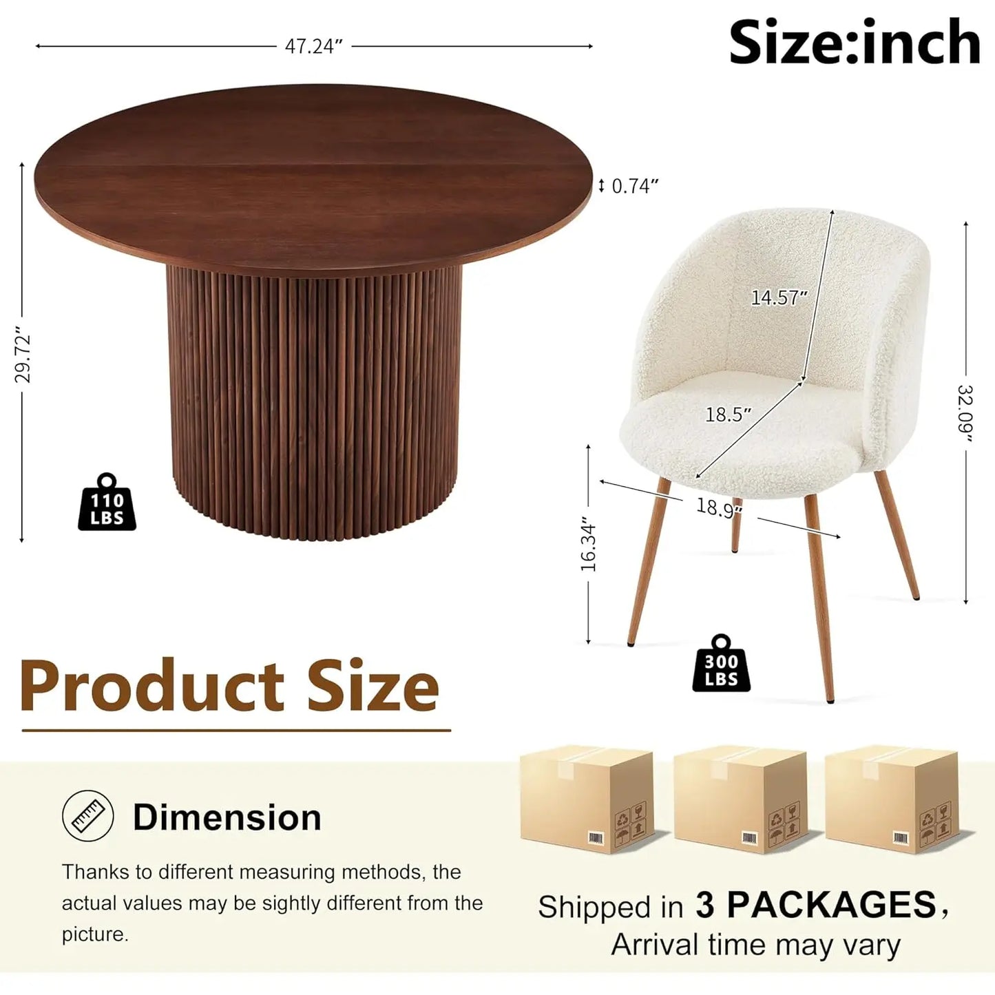 Rustic Walnut Round Dining Table Set For Four Sherpa Chairs