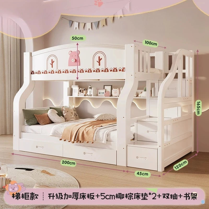 Multi-functional Wooden Bunk Bed For Kids Cabinet Double Bed Storage Drawers 2 People Decker Kids Bed Frame Bedroom Furniture