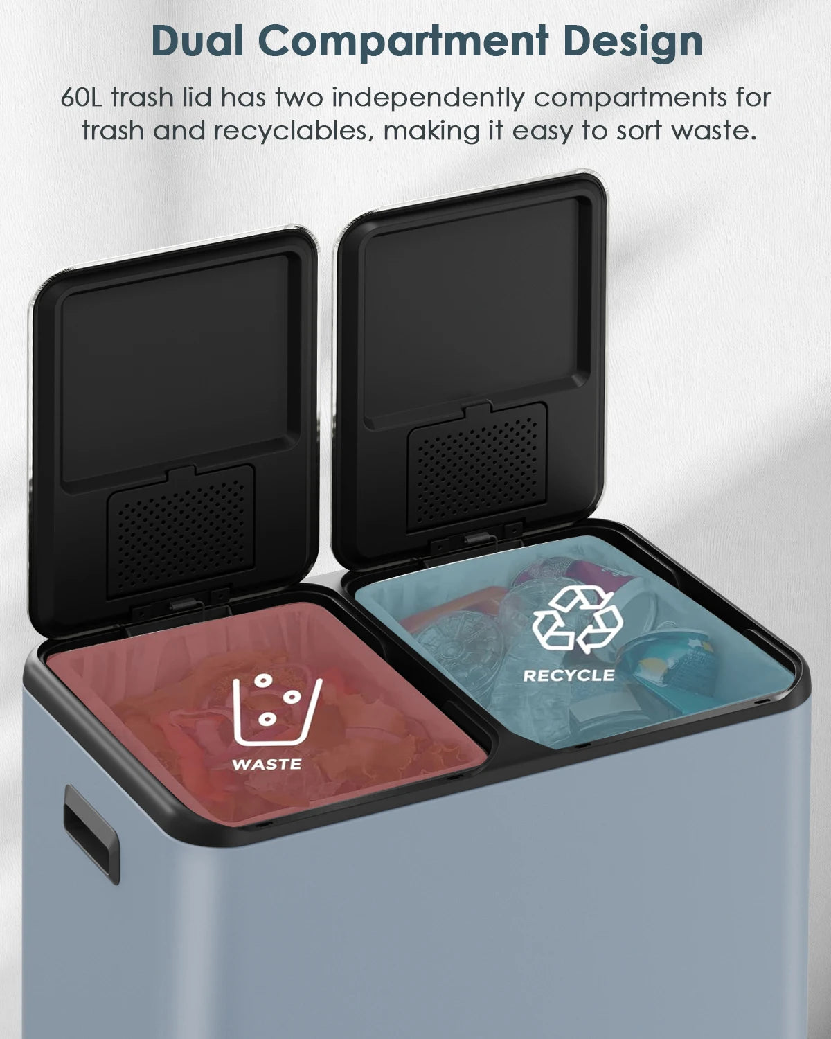 Unbranded Dual Kitchen Trash Can With Odor Control Compartments