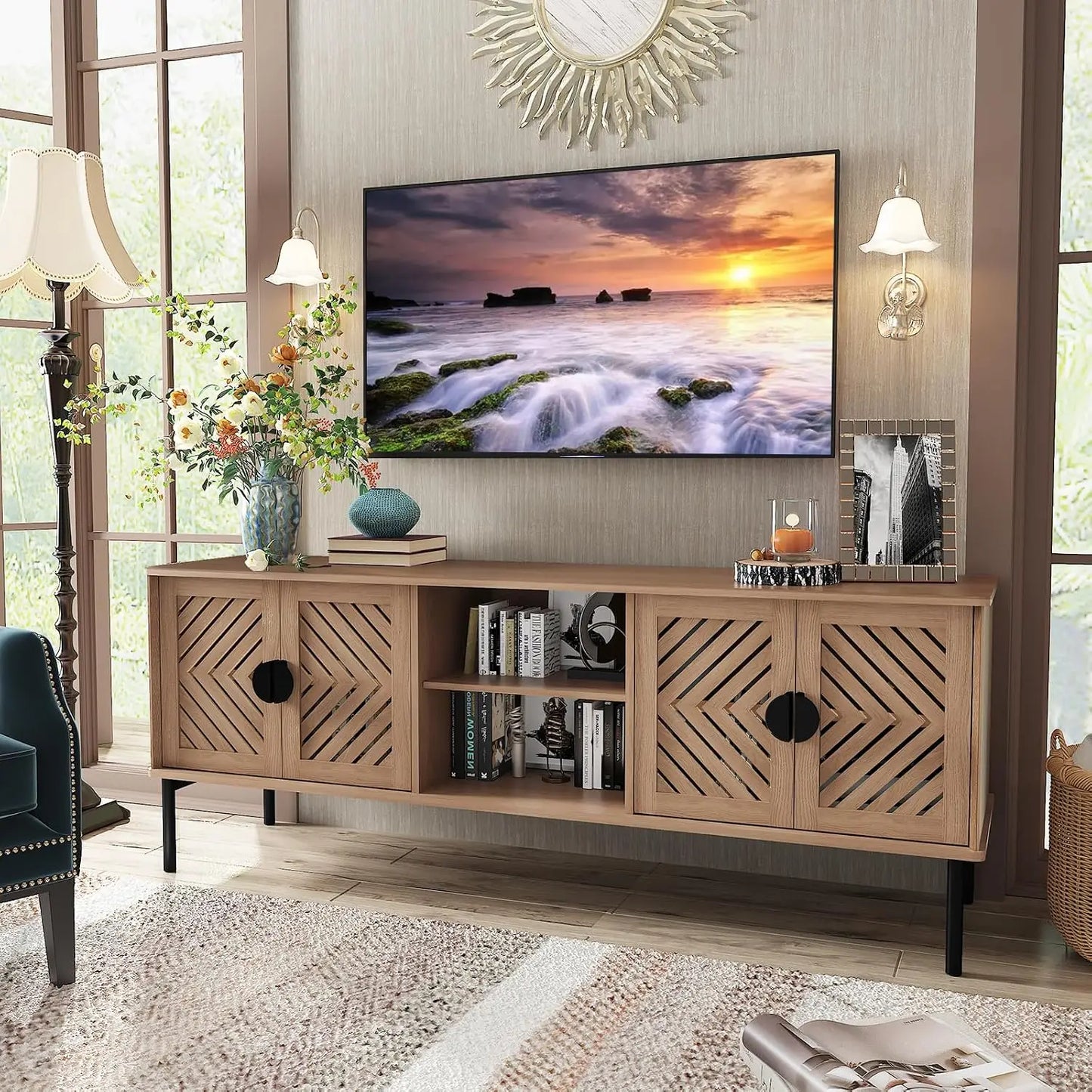 Modern Long TV Stand,Storage For 55-70 Inch TV,Living Room,63 Inch, Custom