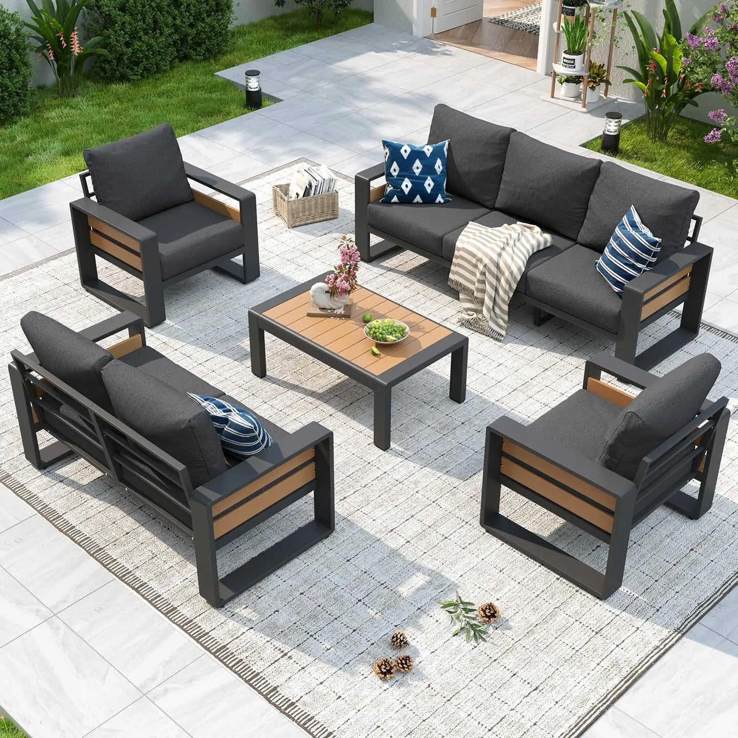 XIAOLANG Aluminum Patio Furniture Set 5 Piece Luxury Sectional