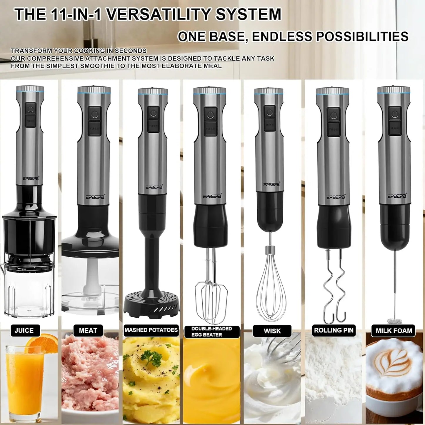 1000W 12-in-1 Immersion Blender Set, Handheld Stick Mixer for Smoothies, Juicing, Meat Grinding, Frothing Milk, Beating Eggs, Kn The Pet & Home Store