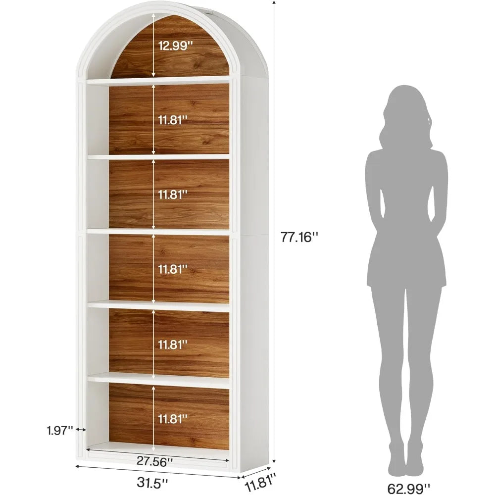 Six Tier Arched Bookshelf Open Floor Standing Display Shelf