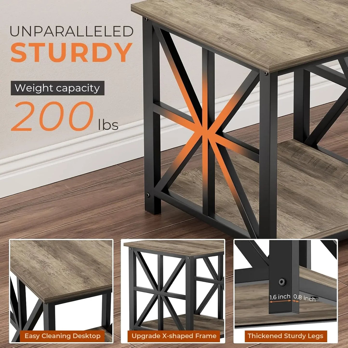 XMSJ Two Tier End Table Modern Farmhouse Living Room