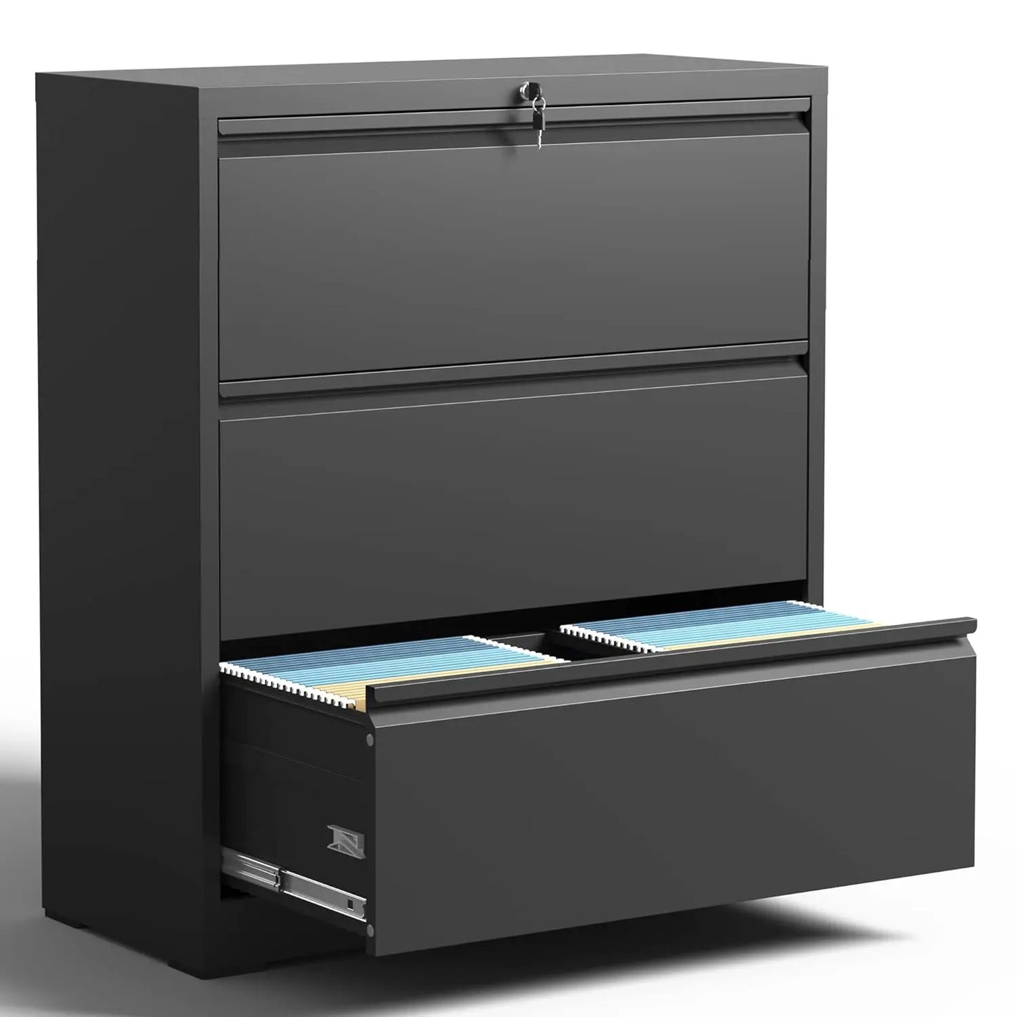 3 Drawer Lateral File Cabinet With Lock Metal Office Storage