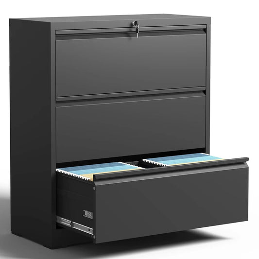 3 Drawer Lateral File Cabinet With Lock Metal Office Storage
