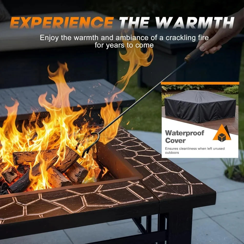 Devoko Outdoor Fire Pit, 32 Inch Firepit Table Metal Outdoor Fireplaces with Waterproof Cover for Outside Patio Camping (Silver) The Pet & Home Store