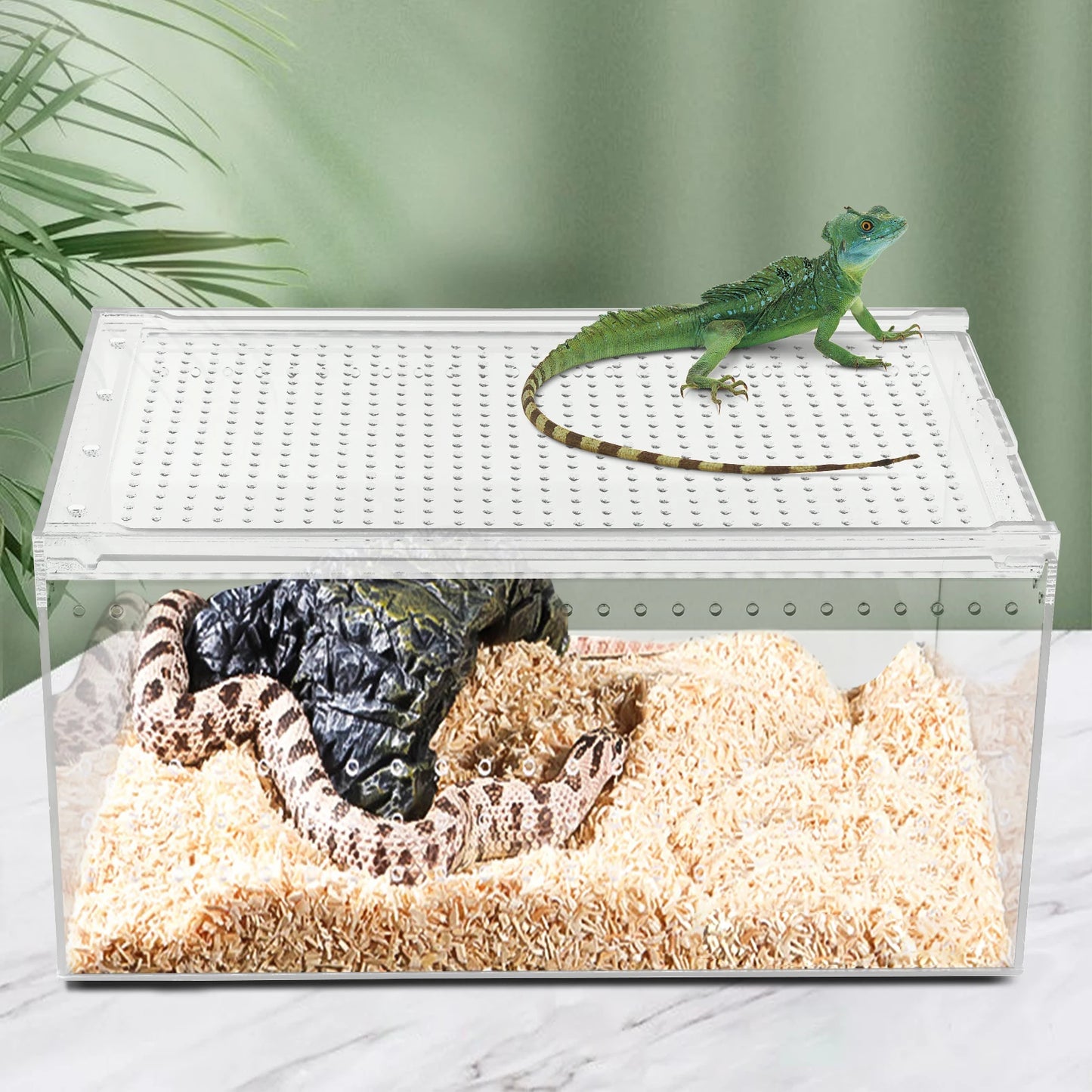 Bymaocar Clear Acrylic Reptile Terrarium With Magnetic Lock Ventilation