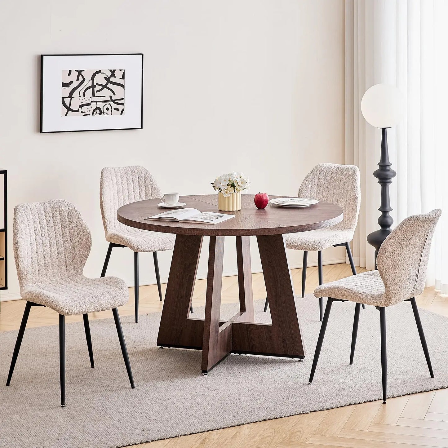 Round Dining Table Set For 4 With Chairs Mid Century