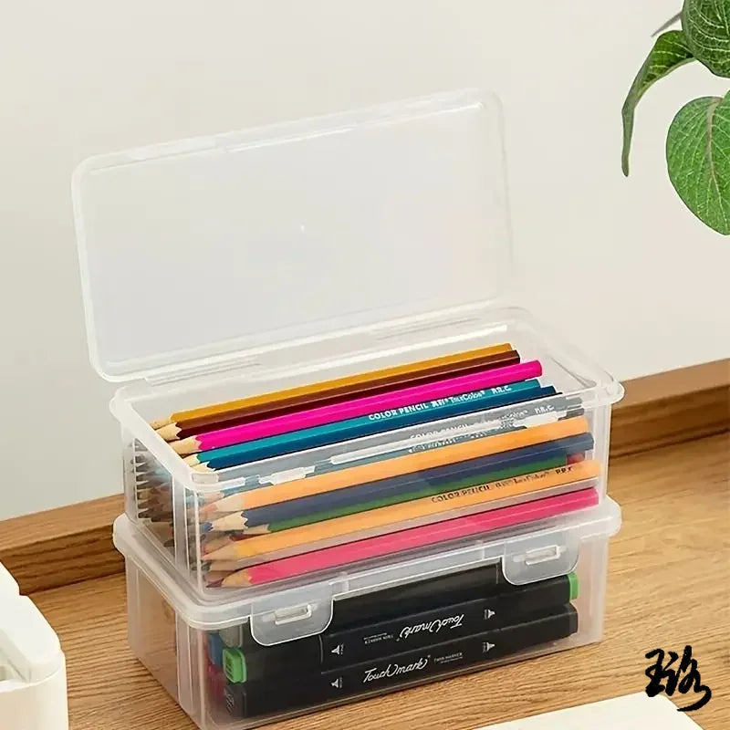 Clear PP Storage Boxes With Lids For Office Supplies