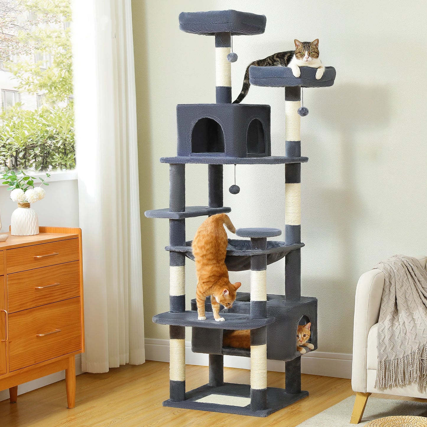 PEQULTI Multi Level Cat Tree Tower With Scratching Posts And Hammock