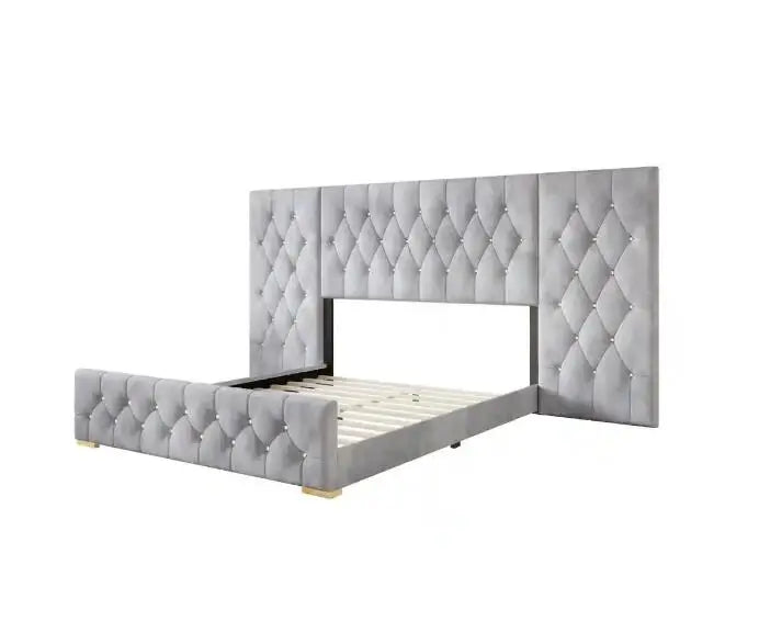 Luxurious Velvet Tufted Platform Bed with Wall Panels-King The Pet & Home Store