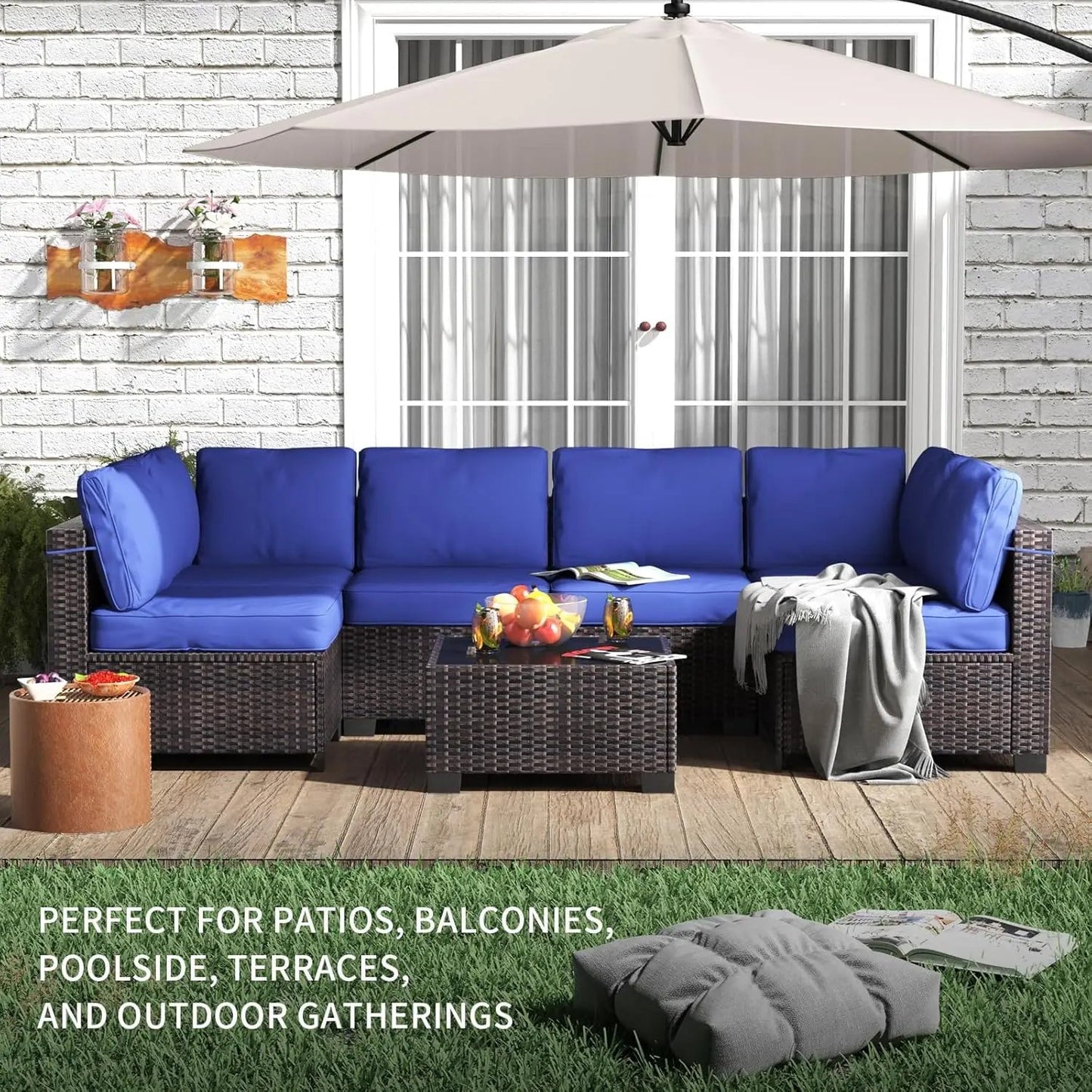 7-Piece Modular Outdoor Furniture Set, PE Rattan Wicker Sectional Modular Conversation Sofa Set, Perfect For Garden Balcony The Pet & Home Store