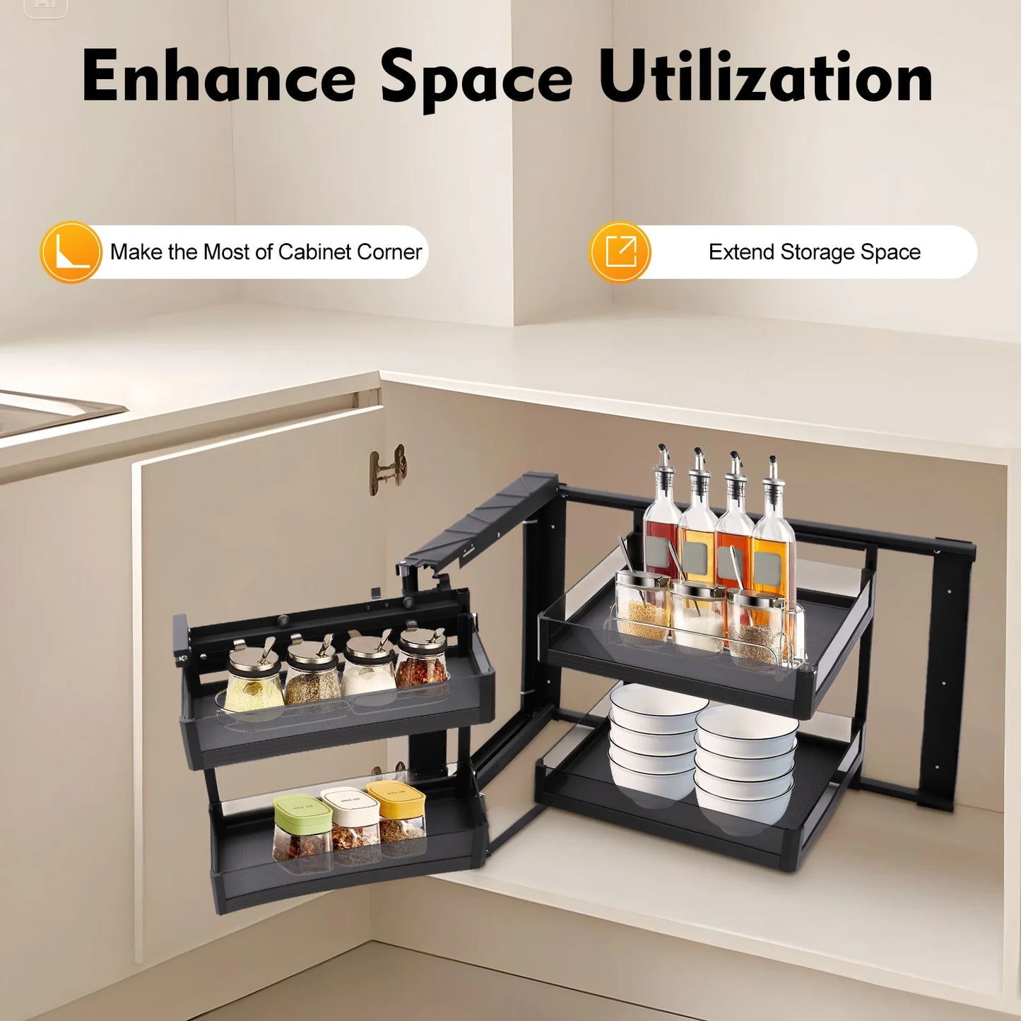 Bymaocar Blind Corner Cabinet Pull Out Organizer Swing Tray