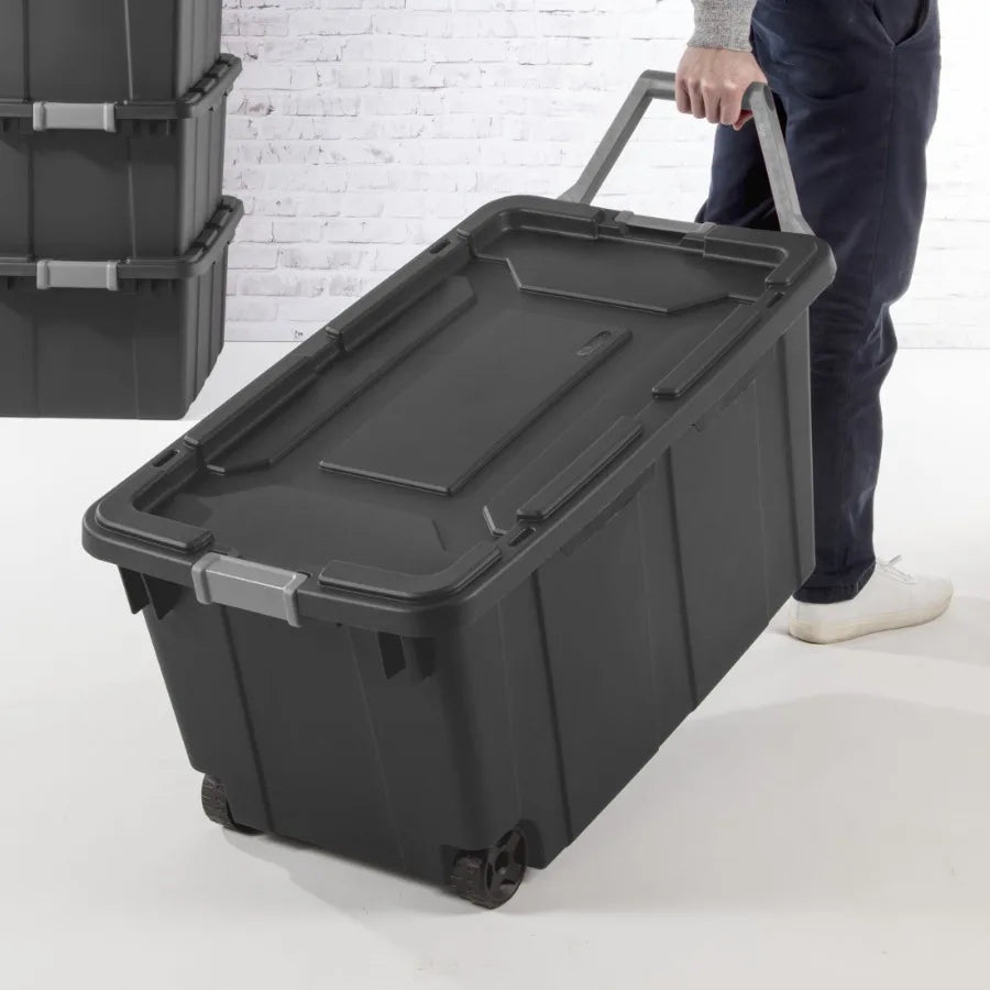 Wheeled Industrial Storage Bin With Latching Lid Heavy Duty Plastic