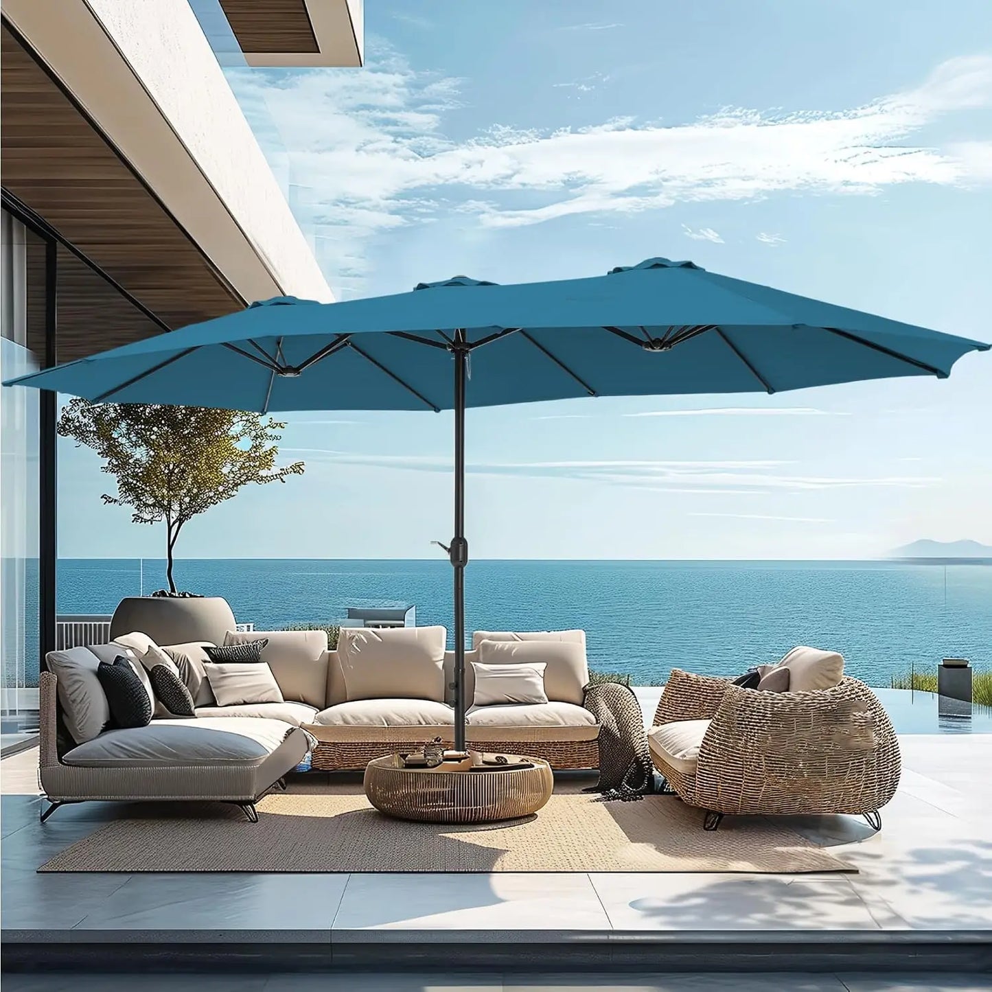 15' Double-Sided Rectangular Large Market Patio Umbrella with Base Included, Customized