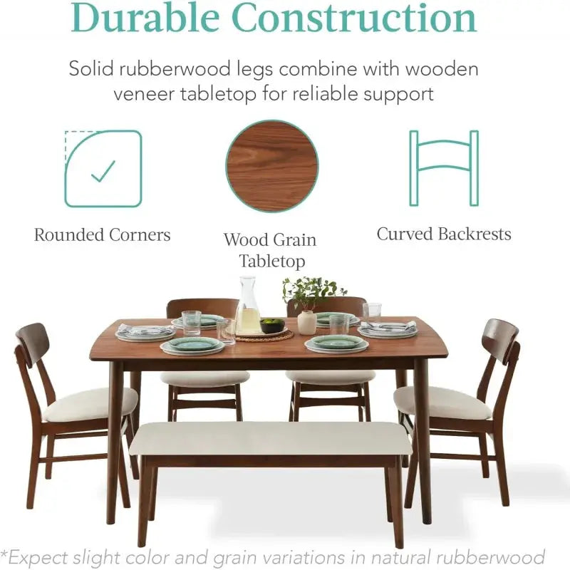 2026 Choice Products 6-Piece Modern Dining Table Chairs Set, Mid-Century Upholstered Chair Set with Rubberwood Legs The Pet & Home Store