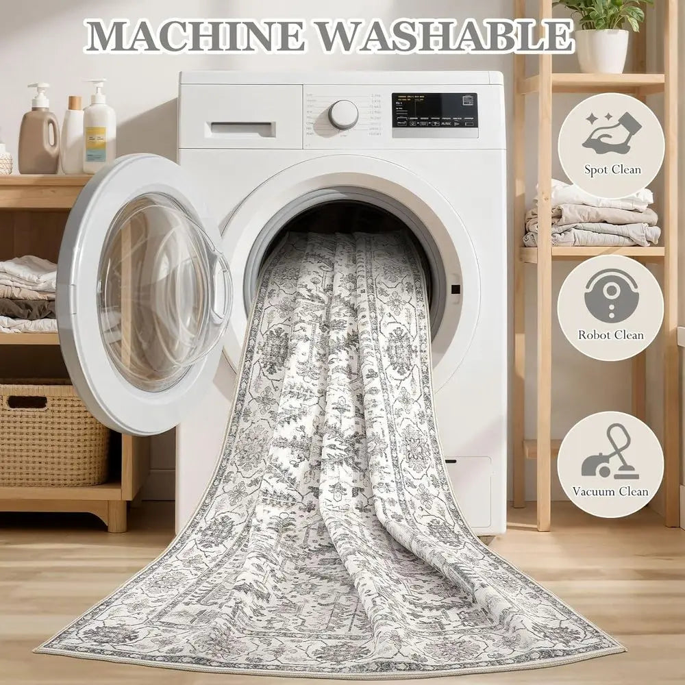 Soft Washable Vintage Area Rug Non Slip Polyester Living Room
