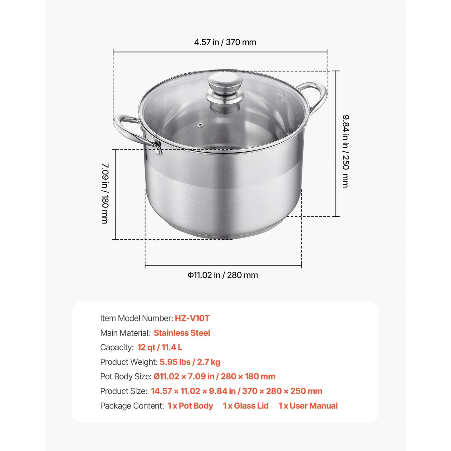 SucceBuy 8/12/16 Qt Stainless Steel Stock Pot with Glass Lid PFOA-Free Compatible with Gas Stoves Induction Cooktops for Soups
