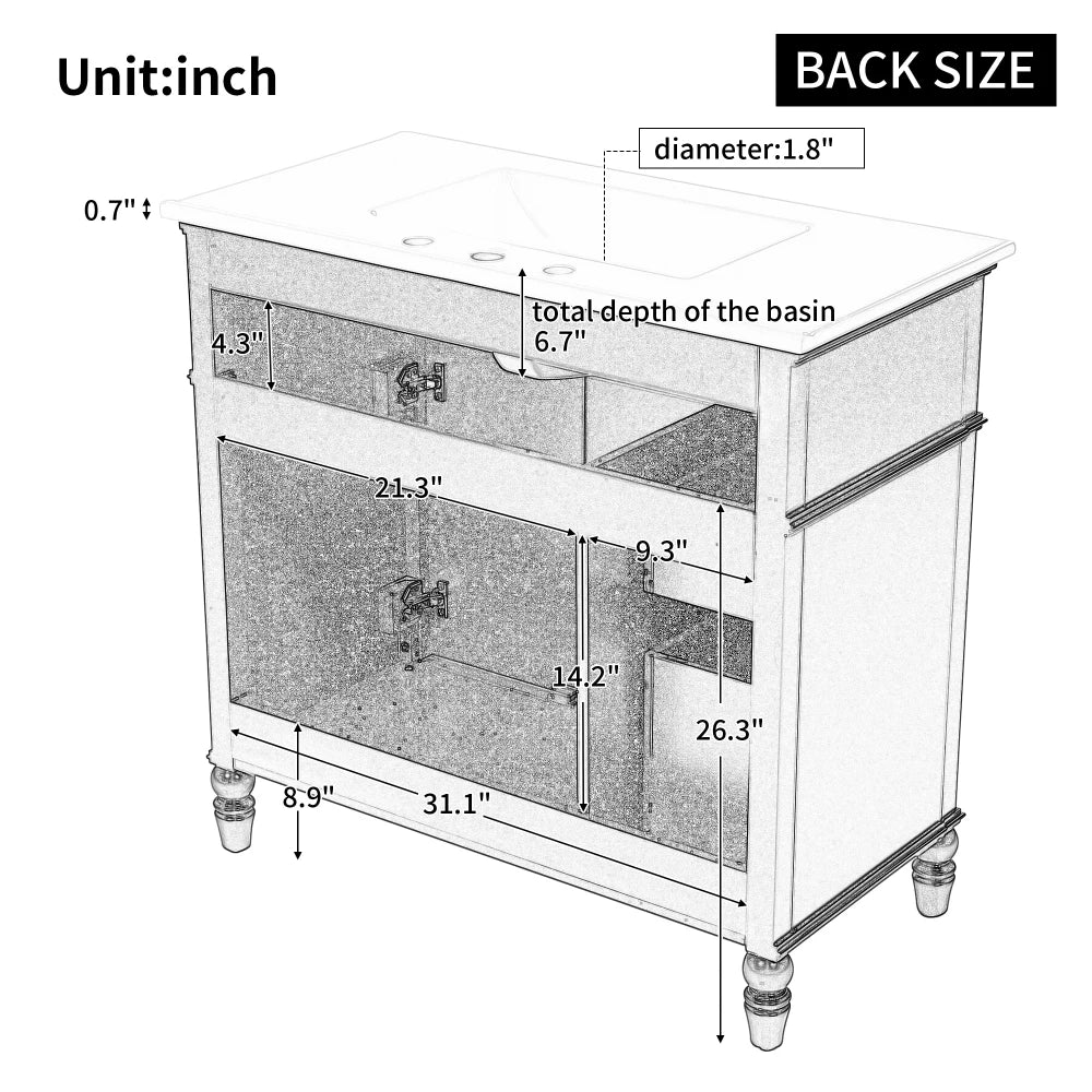 LWO Bathroom Vanity With Ceramic Sink And MDF Cabinet Drawers
