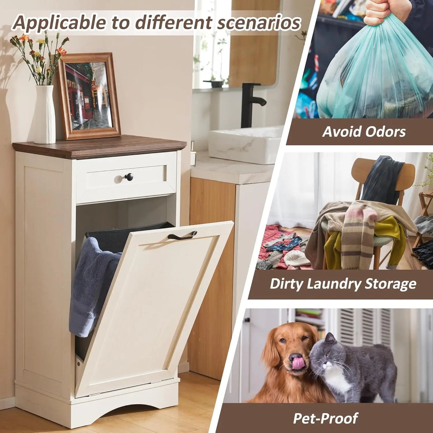 13 Gallons Tilt Out Trash Cabinet Freestanding Kitchen Trash Bin Cabinet Wood Garbage Recycling Cabinet with, Customized