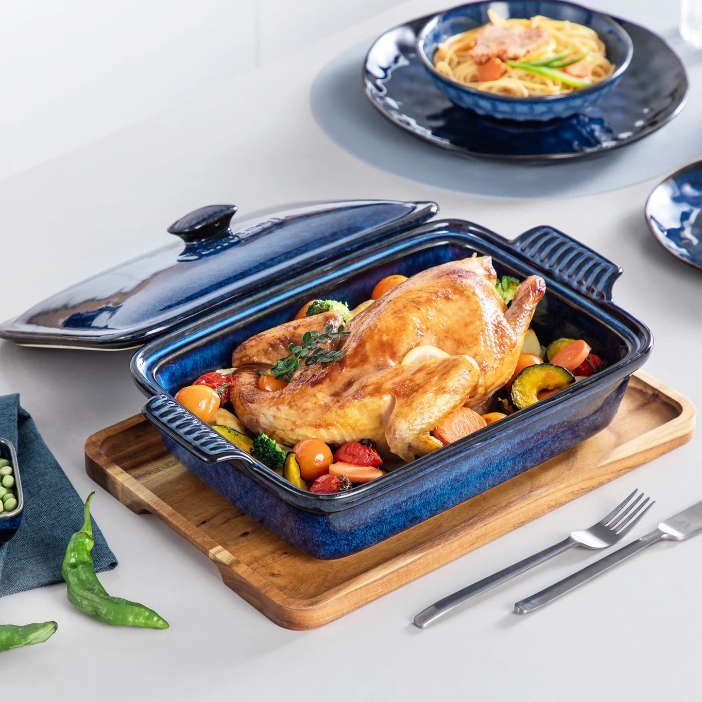 Vancasso Starry 3.8/1.9 Quart Blue Casserole Baking Dish Large Lasagna Pan with Lid Stoneware Casserole with Lid Microwave The Pet & Home Store