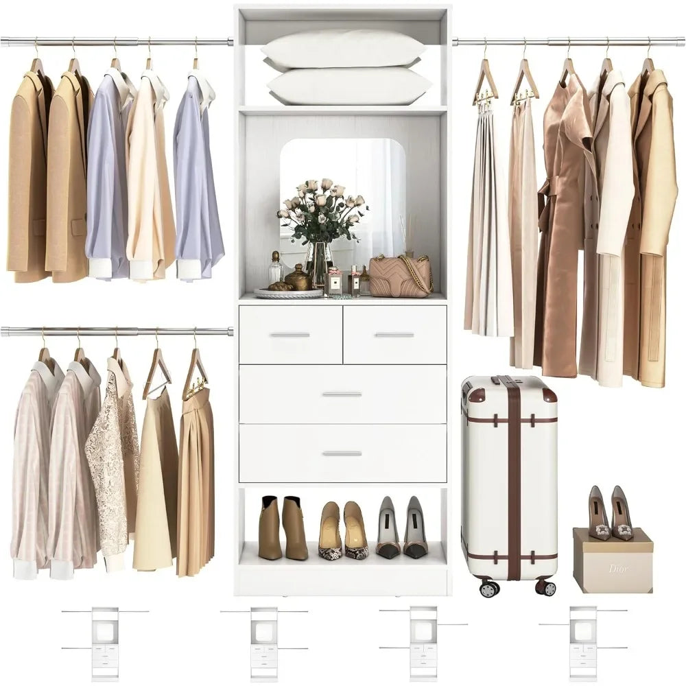 96 Inch Wide Closet Organizer System 8FT Walk-In Starter Kit with 25 Inch Tower And 3 Extendable Hanging for Home Customized