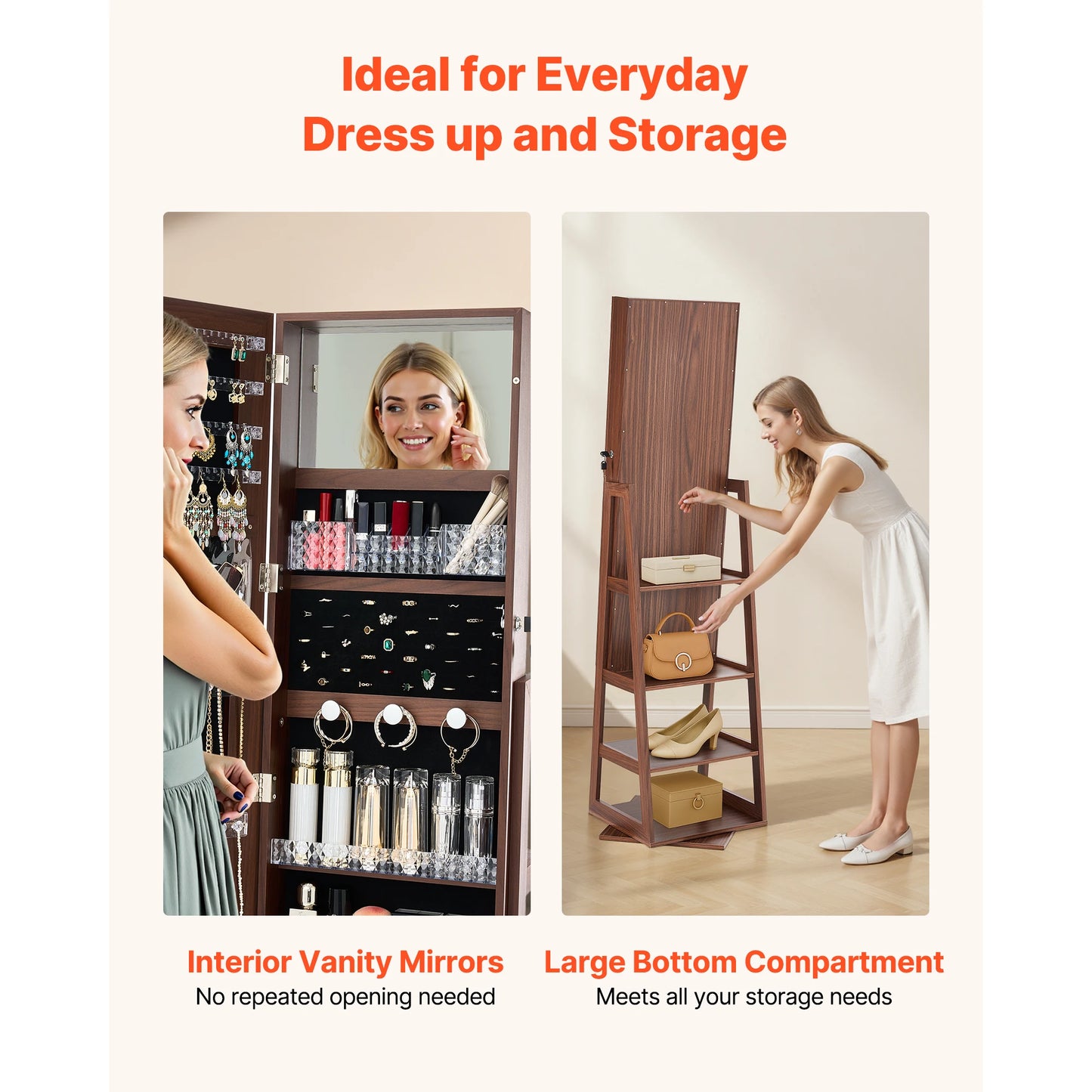 SucceBuy 360° Swivel Jewelry Cabinet With Lockable Mirror