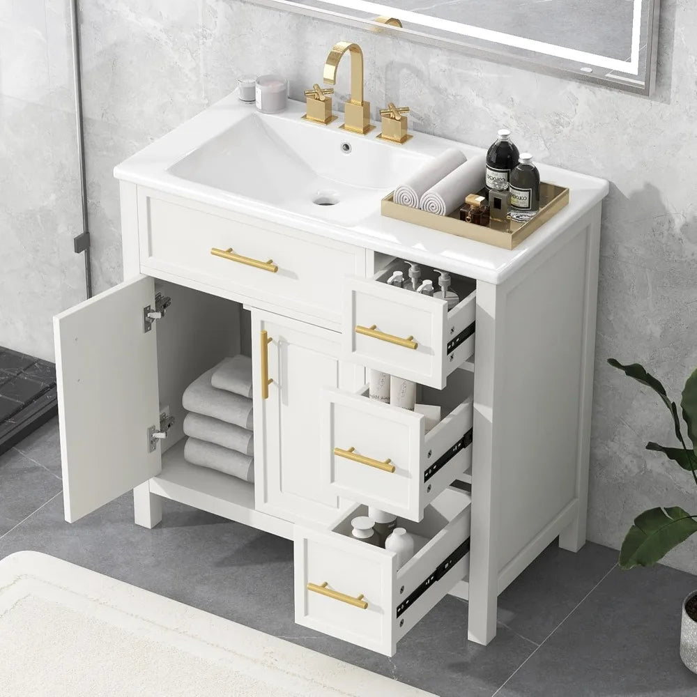 Solid Wood Bathroom Vanity With Offset Sink And Dual Doors