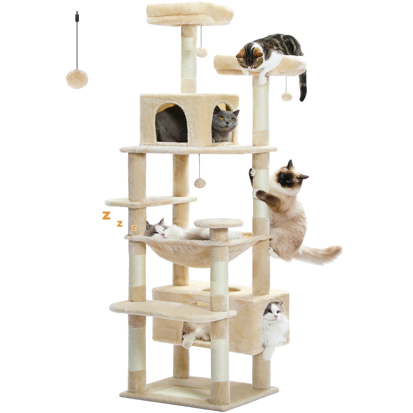 PEQULTI Multi Level Cat Tree Tower With Scratching Posts And Hammock