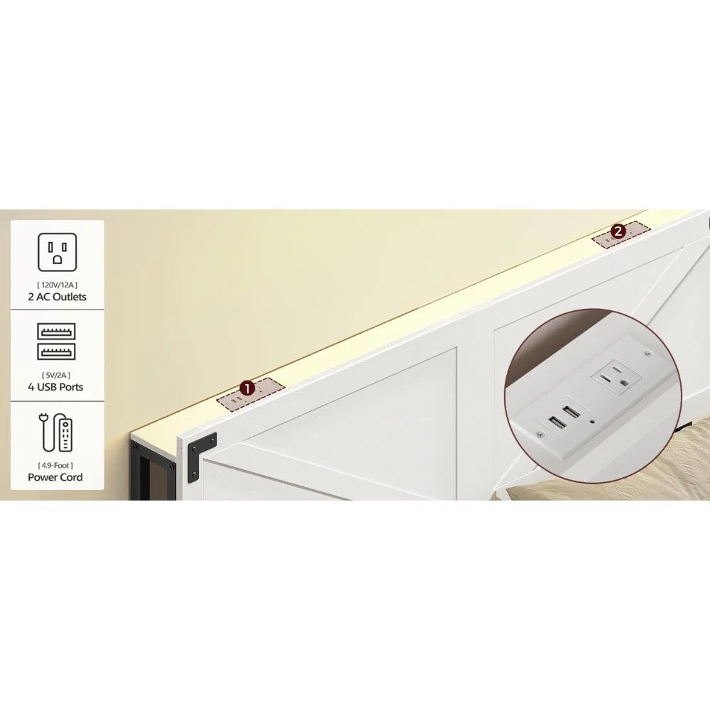 DAFIFY Farmhouse Headboard With 2 Outlets 4 USB Ports LED