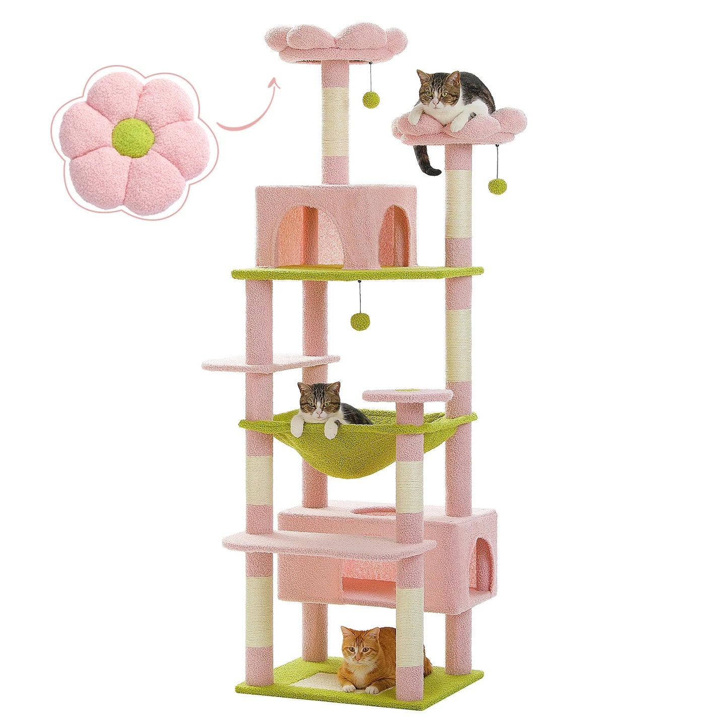 PEQULTI Multi Level Cat Tree Tower With Scratching Posts And Hammock