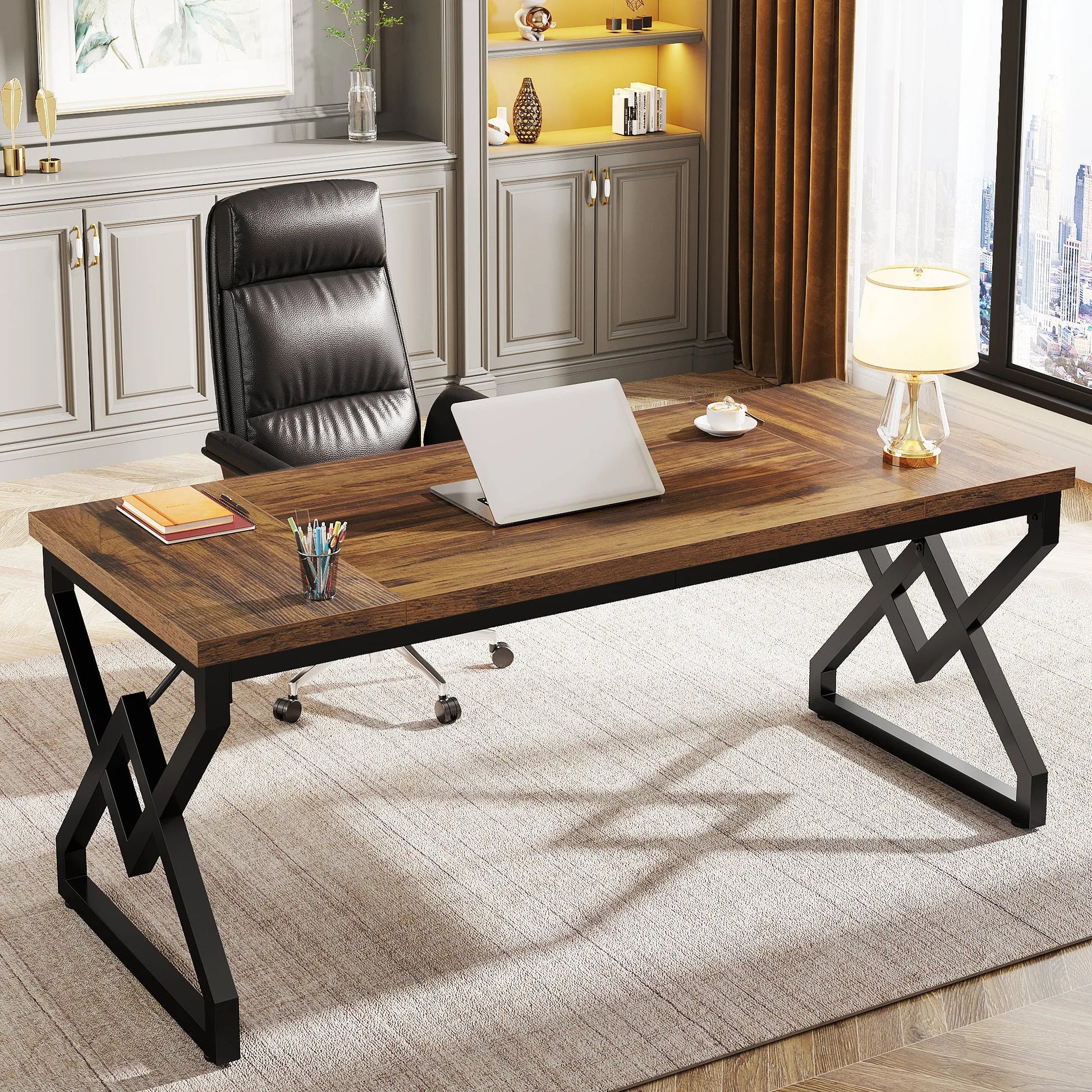 Tribesigns 63" Large Industrial Executive Desk with Extra Thickened Tabletop & Metal Frame, Heavy-Duty Home Office Desk The Pet & Home Store