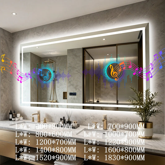 BORWART LED Bathroom Mirror With Bluetooth Speaker Anti Fog