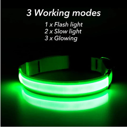 USB Rechargeable Luminous Pet Collar With Adjustable Led Night Light