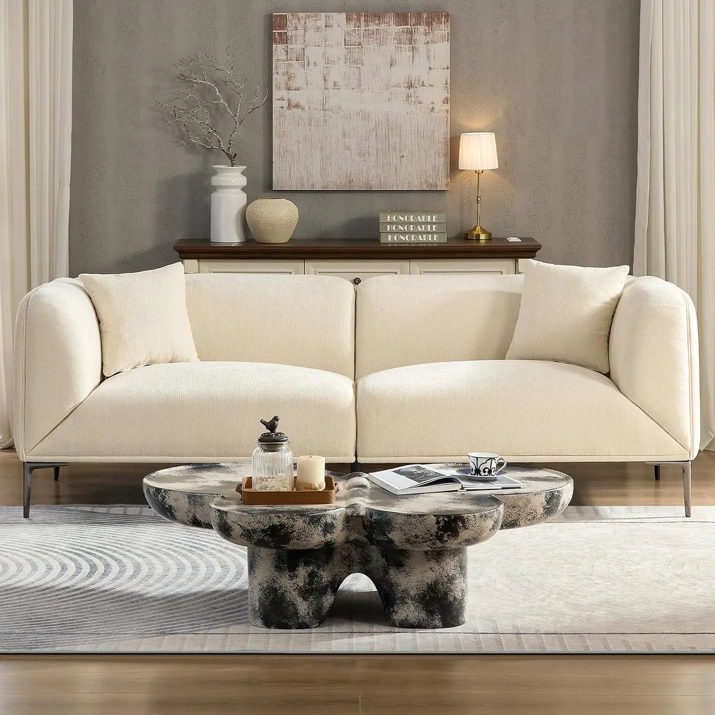 Meetaking Modern Boucle Sofa 3 Seater Upholstered Couch With Legs
