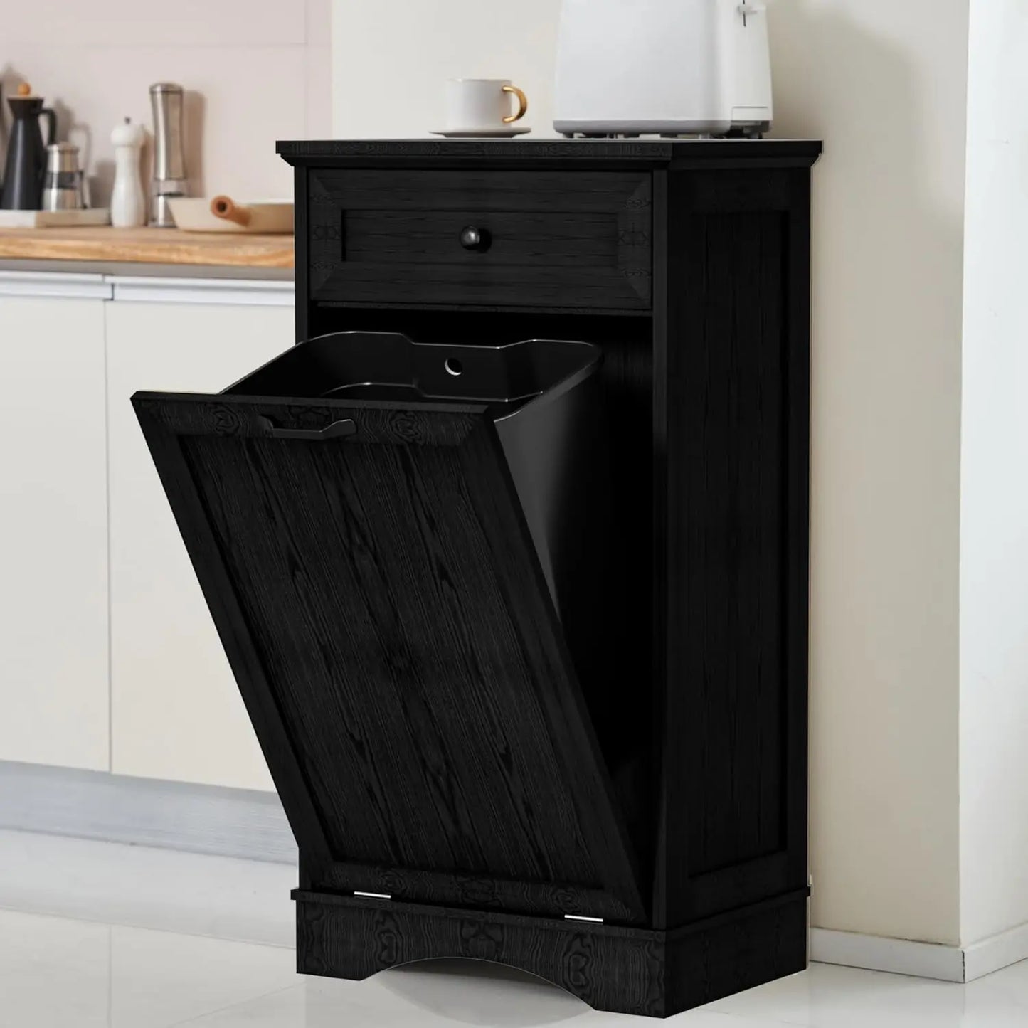13 Gallons Tilt Out Trash Cabinet Freestanding Kitchen Trash Bin Cabinet Wood Garbage Recycling Cabinet with, Customized