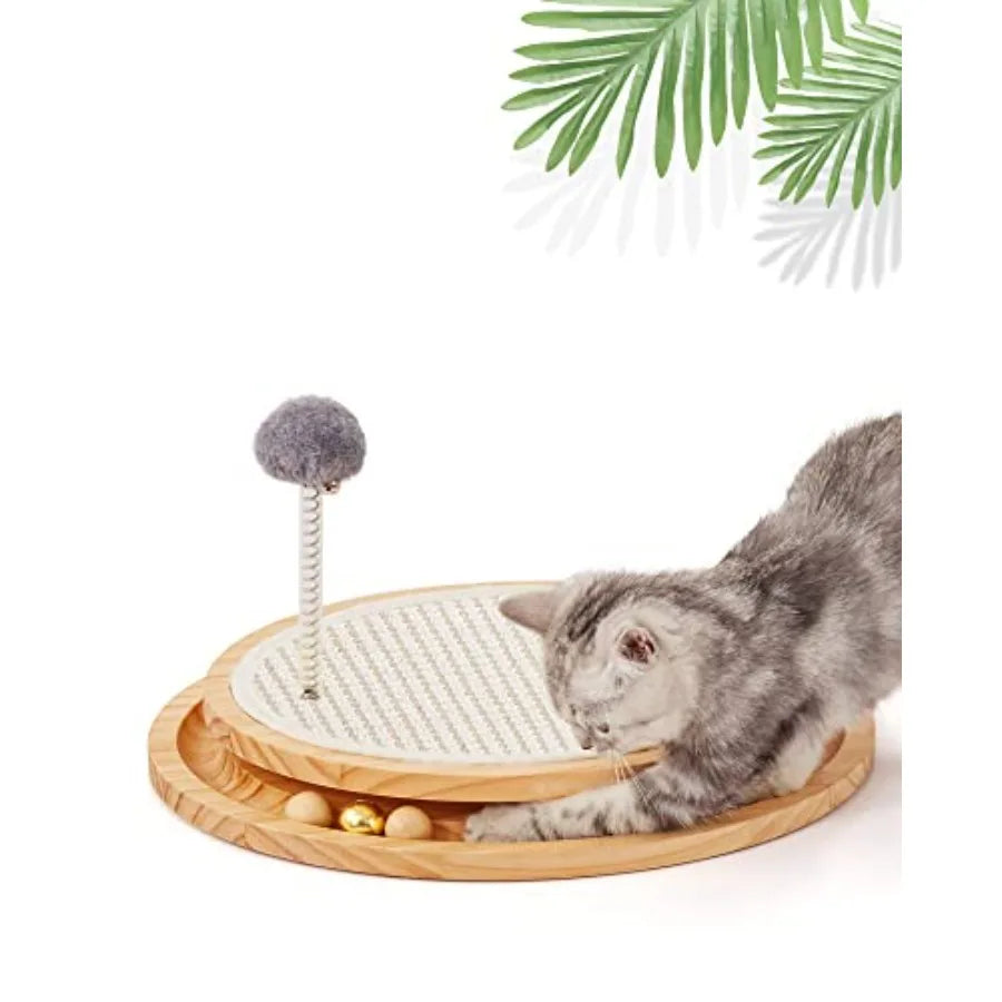 Cat Scratcher Natural Sisal Scratching Pad with Ball Track Spring Ball for Kitten Interactive Play Mental and Physical Exercise