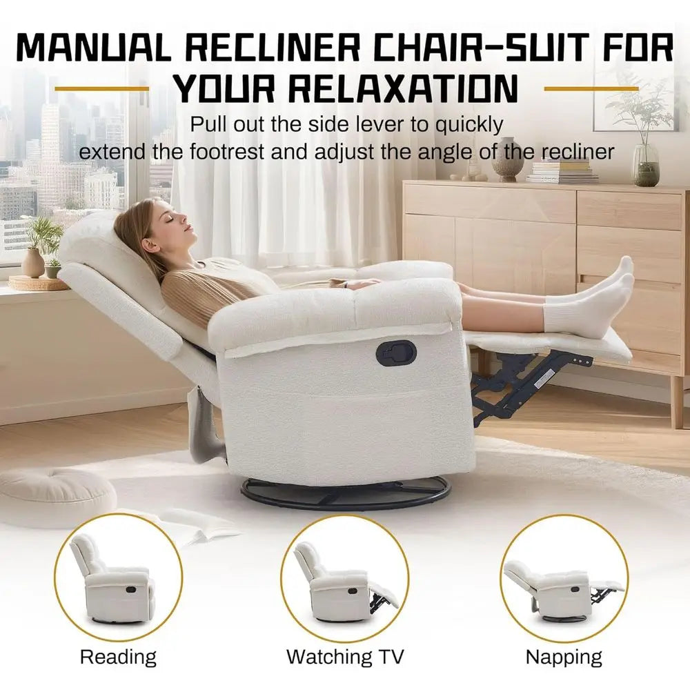 Recliner Chair, Swivel Rocker Recliner Chair or Adults, Small Recliners or Small Spaces, Upholstered Manual Recliner with Side k The Pet & Home Store