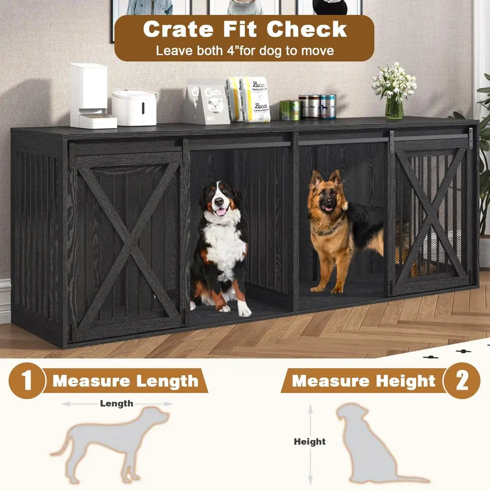 XXXL Dog Crate Furniture for 2 Large Dogs, Heavy Duty Double Dog Cage Extra Large Breed, 35.4 Tall Thick Wooden Dog Kennel TV S
