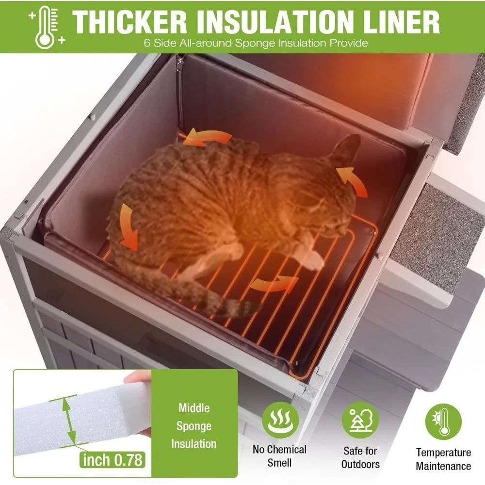 Insulated Outdoor Cat Shelter With Heated Pad, Weatherproof, Two-Story