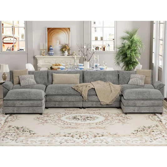 Modular Sectional Sofa U Shaped Chenille Couch Sleeper Removable Ottoman