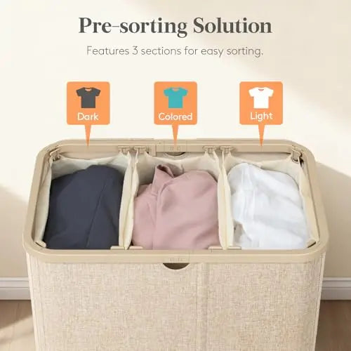 Foldable Laundry Hamper With Hinged Lid And Three Removable Liners